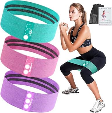 Resistance Bands, 3pcs Fitnessbänder Hip Widerstandsbänder Set mit starker Dehnbarkeit, 3 Zugkraftstärken rutschfeste Trainingsband, für Hüfte Beine Pilates Yoga Krafttraining(grün+rosa+lila)