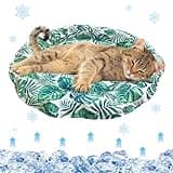 Oneshlee Kühlmatte Für Katzen Hund Rund 68cm, Kühldecke Gel Für Hunde Katzen, Hundekühlmatte Selbstkühlend Bett Für Haustiere Wasserdicht Waschbar, Kühlende Matte Haustiermatte (Blatt)