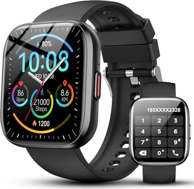 Ddidbi Smartwatch Damen Herren, Fitnessuhr Damen mit Telefonfunktion 1.85" Zoll Touchscreen, IP68 Wasserdicht Smart Watch mit schrittzähler Schlafmonitor, Uhren Herren für Android iOS, Schwarz