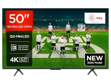 TCL 50C61KS QLED Mini LED Fernseher 50 Zoll, 4K HDR Premium, Dolby Vision & Atmos, Onkyo 2.0 Sound, Smart TV mit Google TV, Game Master, HDMI 2.1, AirPlay 2, Google Assistant & Alexa