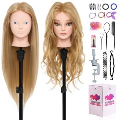 Neverland Frisierkopf 60% Echthaar Friseurkopf 24 Zoll Trainingsköpfe für Friseure Übungskopf Friseursalon Puppenkopf Friseur Mannequin kopf mit Tischhalter + Haar Styling Braid Set