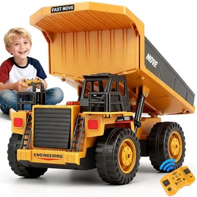 Ferngesteuerter Muldenkipper LKW 2.4GHz RC Baufahrzeug für Kinder mit Licht & Sound, 9-Kanal Kipplaster Spielzeugauto, Geschenk für Jungen Mädchen ab 3 4 5 6 7 Jahren