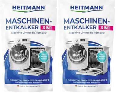 HEITMANN Maschinen-Entkalker 3in1 | Entfernt Kalk, Schmutz & Gerüche | Schonender Entkalker für Waschmaschinen & Geschirrspüler | Maschinenreiniger & Kalkreiniger in einem Produkt | 175 g