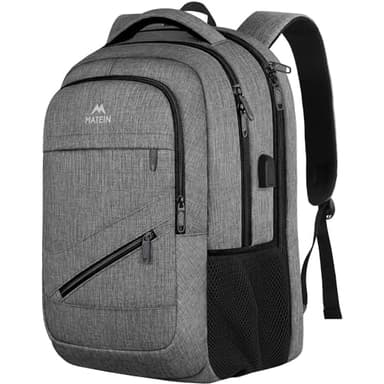MATEIN Laptop Rucksack Herren 17 Zoll, Großer Wasserfester Rucksack Herren Reisen Tasche Arbeit Business Schulrucksack mit USB Ladeanschluss, Anti Diebstahl TSA Backpack Teenager Daypack, Grau