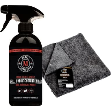 Morris Fenderbaum Backofenreiniger/Backofenspray Set - 1x Sprühflasche Backofenreiniger 500 ml + 1x Mikrofaser Superflausch Tuch - Für Küchenherd, Backofen, Raclette, Kamin und Grill