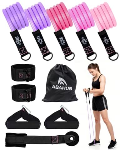 Abahub Widerstandsband Set 100lbs Resistance Bands 5-teiliges Fitnessband mit Türanker, Griffen & Fußschlaufe für Ganzkörpertraining, Home Gym, Ideal für Anfänger Fortgeschrittene