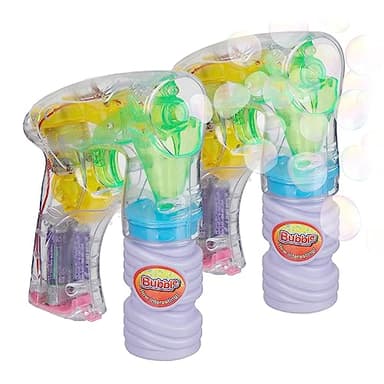 Relaxdays LED Seifenblasenpistole, 2er Set, Seifenblasenmaschine Kinder, elektrisch, mit Seifenlauge, bunt