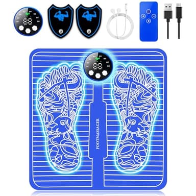 EMS Fußmassagegerät Elektrisch, Tragbares USB Fußmassagegerät mit 8 Modi & 29 Intensitäten, Faltbar für Muskelentspannung, Schmerzlinderung & Durchblutungsförderung Zuhause oder Büro