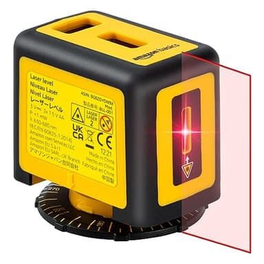Amazon Basics Laser-Wasserwaage um 360 Grad drehbar der Klasse II mit zwei extra großen Libellen mit Hintergrundbeleuchtung, 3 m, 10 Fuß, Laser, Gelb/Schwarz