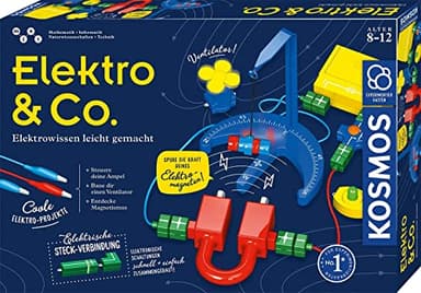 KOSMOS 620639 Elektro & Co. Elektro-Wissen leicht gemacht, Einsteiger-Experimente zu Strom, Magnete, Elektro-Magnetismus, Experimentierkasten für Kinder ab 8-12 Jahre, 29.5 x 43 x 5.5 cm