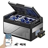BougeRV Rocky 39L Kompressor Kühlbox Auto mit Akku Aufladbarem Solarbetrieben, Zweizonen-Temperaturregelung APP-Steuerung, Akkubetrieben Auto Kühlschrank mit Batterie 12/24V 230V für Camping Boot