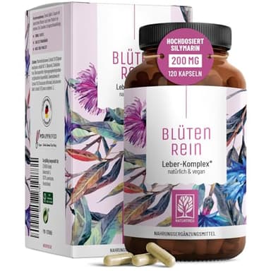Blütenrein Mariendistel Artischocke Löwenzahn Kapseln - Leber Komplex mit Cholin für die normale Funktion der Leber - Mariendistel Hochdosiert 80% Silymarin 200 mg - 120 Kapseln - 4 fach Komplex