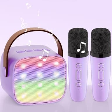 Wowstar Karaoke Maschine mit 2 Mikrofonen, [Premiumversion] Bluetooth Karaoke Maschine für Kinder Erwachsene mit Stimme wechselnde Effekte & LED-Lichter Jungen Mädchen Geschenke Heimparty (lila)