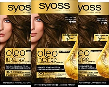 Syoss Oleo Intense Öl-Coloration 4-60 Goldbraun Stufe 3 (115 ml), dauerhafte Haarfarbe mit pflegendem Öl, Coloration ohne Ammoniak
