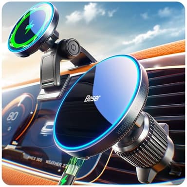 Beser 15W für Magsafe Autohalterung mit Ladefunktion, 1,89 kg-Starke Magnetkraft, Qi Kabelloses Handyhalterung, Lüftung/Armaturenbr, für iPhone 17 16 15 14 13 12 Serien, Mini, Aluminium, Schwarz