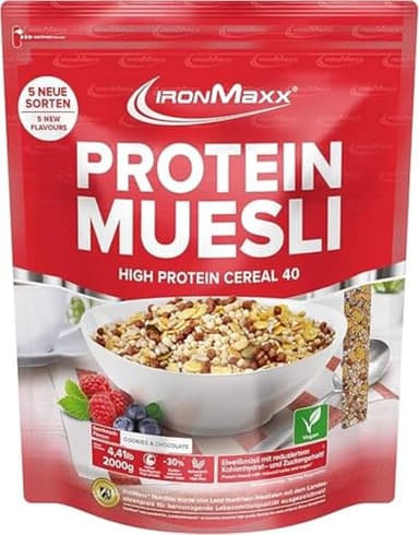 IronMaxx Protein Müsli - Cookies & Chocolate 2kg Beutel | Veganes High Protein Müsli laktosefrei | Reduzierter Zuckergehalt & Low Carb