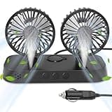 SANYHOM Auto Ventilator 12V mit Nebel-Design, 360 Grad Drehbar Doppelköpfiger Ventilator mit Zigarettenanzünder 2 Geschwindigkeiten, Kfz Auto Lüfter für 12 volt Wohnmobil Van SUV LKW RV Boot Wohnwagen