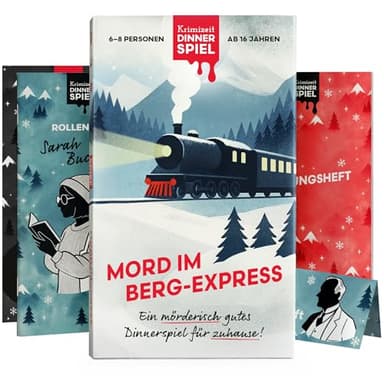 Krimidinner für Zuhause - 6 bis 8 Personen - Mord im Berg-Express - Das spannende Krimispiel ab 16 Jahren - Das unterhaltsame Krimi Dinner Spiel für Erwachsene - Für eine mörderisch Gute Dinnerparty