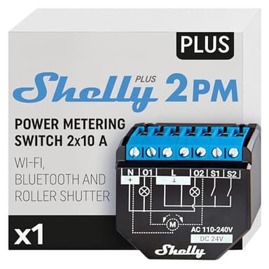 Shelly Plus 2PM | WLAN 2 Kanäle Smart Relais Schalter | Rolladenschalter mit Stromverbrauchsmessung | Hausautomation | Google Home Alexa Zubehör | iOS Android App