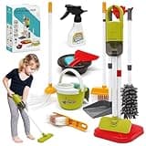 Dreamon Kinderstaubsauger Mit Saug und Soundfunktion, 14 PCS Putzset für Kinder, Staubsauger Kinder 15 × 56cm , Kinderbesen Set Spielzeug für ab 3 Jahren