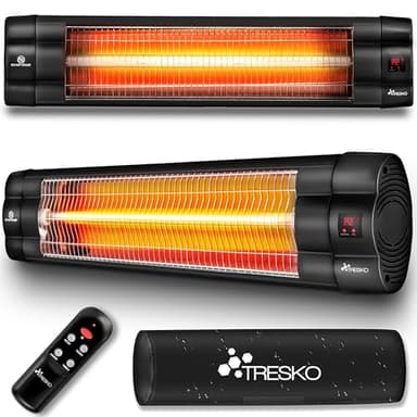 TRESKO Infrarot Heizstrahler 2500W mit Fernbedienung | Wärmestrahler Terrasse elektrisch mit 3 Heizstufen | Terrassenstrahler Innen & Außen | Wand-Infrarotstrahler mit LED-Anzeige Quarzstrahler