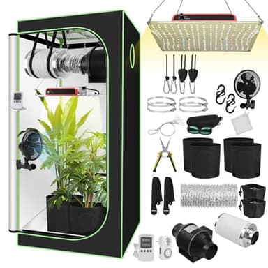 Daromigo Growzelt Komplettset 80x80x160cm mit Dimmbarer LED Grow Lampe, Pflanzenzelt, Inkl. 4" Aktivkohlefilter, Ruhigem Lüfter & Rohrventilator, für Hydroponik Indoor Anbau