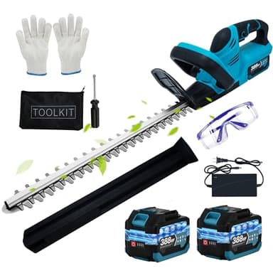 Heckenschere Akku für Makita Akku 18V, 500W Heckenschere Elektrisch, 51 cm Schnittlänge,15 mm Zahnabstand, Dual Schnittklingen (Blau mit 2 Batterie)