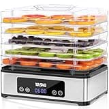 YASHE Dörrautomat mit Edelstahlgitter, 5-lagiger Dörrgerät, 400W Dehydrator mit Timer für Fleisch, Obst, Gemüse, Kräuter und Hundesnacks