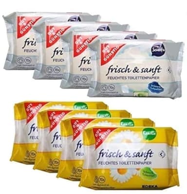 Gut & Günstig 8 Pack (560 Blatt) feuchtes Toilettenpapier 4er Pack Kamille & 4er Pack Sensitiv