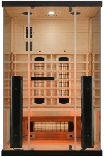 SANOTECHNIK Infrarotsauna GRENA DELUXE 2 – Infrarotkabine für 2 Personen 125×100×190 cm | 5 Vollspektrum-Strahler (2.200 W), Farblicht, Bluetooth-Radio, 6 mm ESG-Glas, Bausatz, SB40125