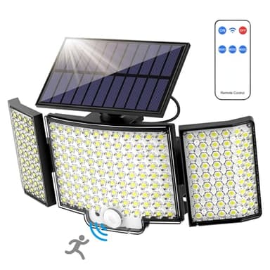 WENATY 212 LED Solar Bewegungsmelder Sicherheit Außenleuchten 270° Weiter Beleuchtungswinkel 3 Modi Solarbetriebene Wandleuchte IP65 Wasserdicht Flutlichter mit Fernbedienung für Garten Haustür Hof (1