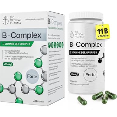 Vitamin B Komplex Hochdosiert – Alle 11 B-Vitamine + 3 Aktive Formen (Methylcobalamin, Folat, P-5-P) – Für Energie, Nerven & Psyche – Vegan, Ohne Zusätze (60 Kapseln, 2-Monats-Vorrat)