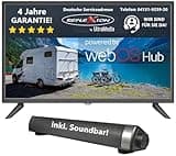 Reflexion LED24IBTSB | Smart-TV 24 Zoll für Wohnmobile und Wohnwagen 12V KFZ-Adapter mit Soundbar Full-HD Auflösung HDMI, WLAN, Bluetooth erschütterungsfest, schwarz