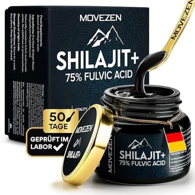 MOVEZEN Shilajit + 100% Reines Himalaya Mumijo, Laborgeprüft Mit 75% Fulvinsäure, Shilajit Harz Hochreines, Premium-Qualität 30g, Ohne Zusatzstoffe, Vegan