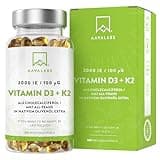 Vitamin D3 K2 hochdosiert mit nativem Olivenöl - Vitamin D hochdosiert 2000 IE + Vitamin K2 MK7 100μg - Sonnenvitamine Vitamin D K2 GMO-, gluten- und laktosefrei 180 Vitamin D3 K2 Kapseln hochdosiert