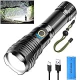 Glarylight Taschenlampe LED Aufladbar 500000 Lumen, LED Taschenlampe Extrem Hell XHP70.2 Taschenlampen Akku USB, Starke Taschenlampe IPX7 Wasserdicht, Zoombar Flashlight für Outdoor NotfäLle