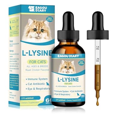Lysin Katze - L-Lysin Tropfen für Katzen und Kätzchen, Kätzchen Immunsystem, Schnupfen, Linderung von Allergien, Niesen, Nahrungsergänzungen mit Vitaminen und Mineralien, Kolostrum, Taurin