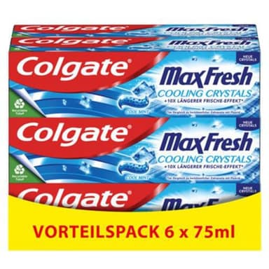 Colgate Zahnpasta Max Fresh Cooling Crystals 6x75 ml – effektive Zahnreinigung für langanhaltende Frische und ein sauberes Mundgefühl – hält die Zähne weiß und bekämpft Karies