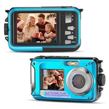 Unterwasserkamera, Full HD 2.7K 24MP wasserdichte Digitalkamera, 10FT wasserdichte Kompaktkamera,16X Digitalzoom Autofocus, Anti-Shake Digitalkamera für Kinder Teenager Anfänger