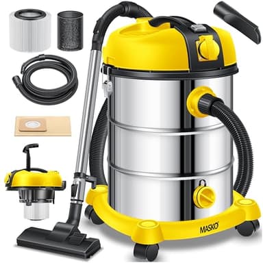 MASKO® Industriestaubsauger Staubsauger Nass Trocken Sauger Edelstahl 2300W + Steckdose, Blasfunktion, Saugschlauch & Nass-Saugen, Push&Clean, Industriesauger mit & ohne Beutel, Inkl Filter beutellos