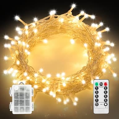 MAGGIFT Lichterkette Batterie, 10M 100 LED Lichterkette Außen Innen mit Timer/Fernbedienung/8 Modi/Dimmbar, Wasserdicht Outdoor Lichterketten für Weihnachtsdeko Weihnachten Deko, Warmweiß