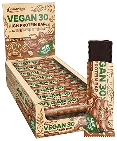 Vegan 30 Protein Bar Peanut - 24 x High Protein Riegel 35g ohne zusätzlichen Zucker, 30% Proteingehalt, Leckerer Snack für pflanzliche Ernährung & palmölfrei