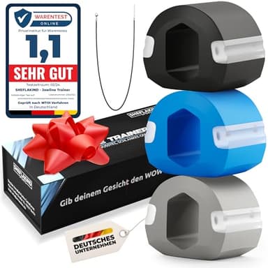 Sheflakind Jawline Trainer/Kiefertrainer zur Gesichtsstraffung & Doppelkinn-Reduktion/Inkl. Trainingsplan/Kaumuskel-Training für Männer & Frauen / 3 Widerstandsstufen/BPA-frei