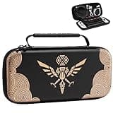 TiMOVO Tasche Kompatibel mit Nintendo Switch OLED Modell 2021 & Switch, Hartschalen Aufbewahrung mit 10 Spielkartenhaltern Switch Konsole Zubehör Dauerhafte Tragetasche Hülle Case, Schwarzer Goldadler