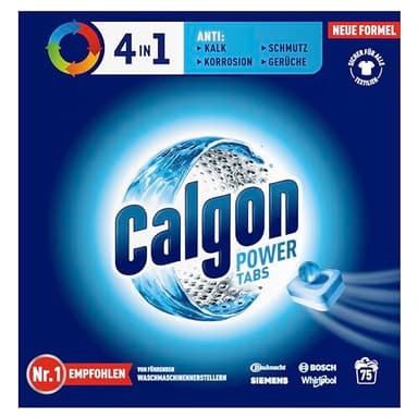 Calgon 4-in-1 Power Tabs – Wasserenthärter gegen Kalkablagerungen, Schmutz, Korrosion in der Waschmaschine und beugt unangenehmen Gerüchen vor – 1 x 75 Tabs