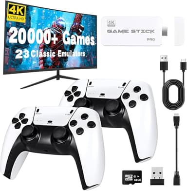 Retro Konsole mit über 20.000 Spielen – HDMI Retro Spielekonsole für TV – Plug & Play mit 2 komfortablen Controllern – Geschenkidee für Familie & Freunde (64G)