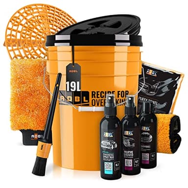 Auto Waschset: ADBL Wascheimer Set (19L | orange) + Schmutzsieb + Deckel für die Auto Handwäsche - schonende Reinigung, Pflege & Versiegelung von Lack und Felgen - Autopflege, waschen | 10-teilig