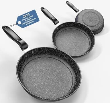 Kiseely Pfannenset 3-teilig, 26cm+28cm+30cm Bratpfanne 3-teiliges Set zum Kochen, professionelle Bratpfannen mit Antihaftbeschichtung und kühl bleibendem Griff, PFAS-frei, spülmaschinenfest (HW8)