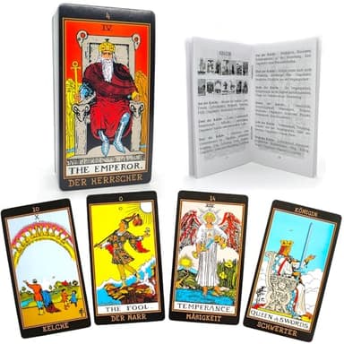 Pelucton Klassisches Tarotkarten mit Buch für Anfänger Deutsch，Traditionelle Tarot Deck mit Modernen Ziffern und Kartennamen auf Deutsch und Englisch