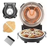 YIBAKE Pizzaofen Elektrisch, 1200W Pizzaofen in 4-Min-Pizza, 31cm Feuerfeste Pizzastein, 420℃ Pizzabackofen, inkl. Pizzaschaber & Pizzaschieber & Rezeptbuch Schwarz